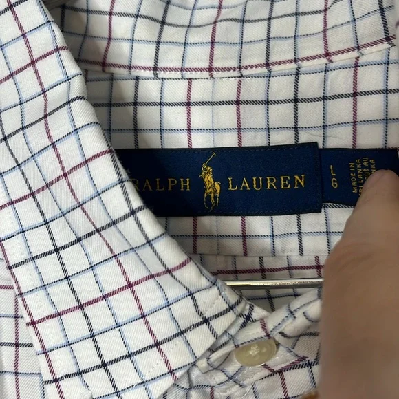 Ralph Lauren Golf Shirt Mens Size large Plaid Tilden Long Sleeve Button Down - Picture 4 of 10
